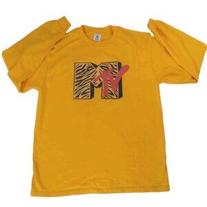 Vintage Delta Pro Weight MTV Logo Zebra  Yellow to Orange Tone T Shirt Size LRG